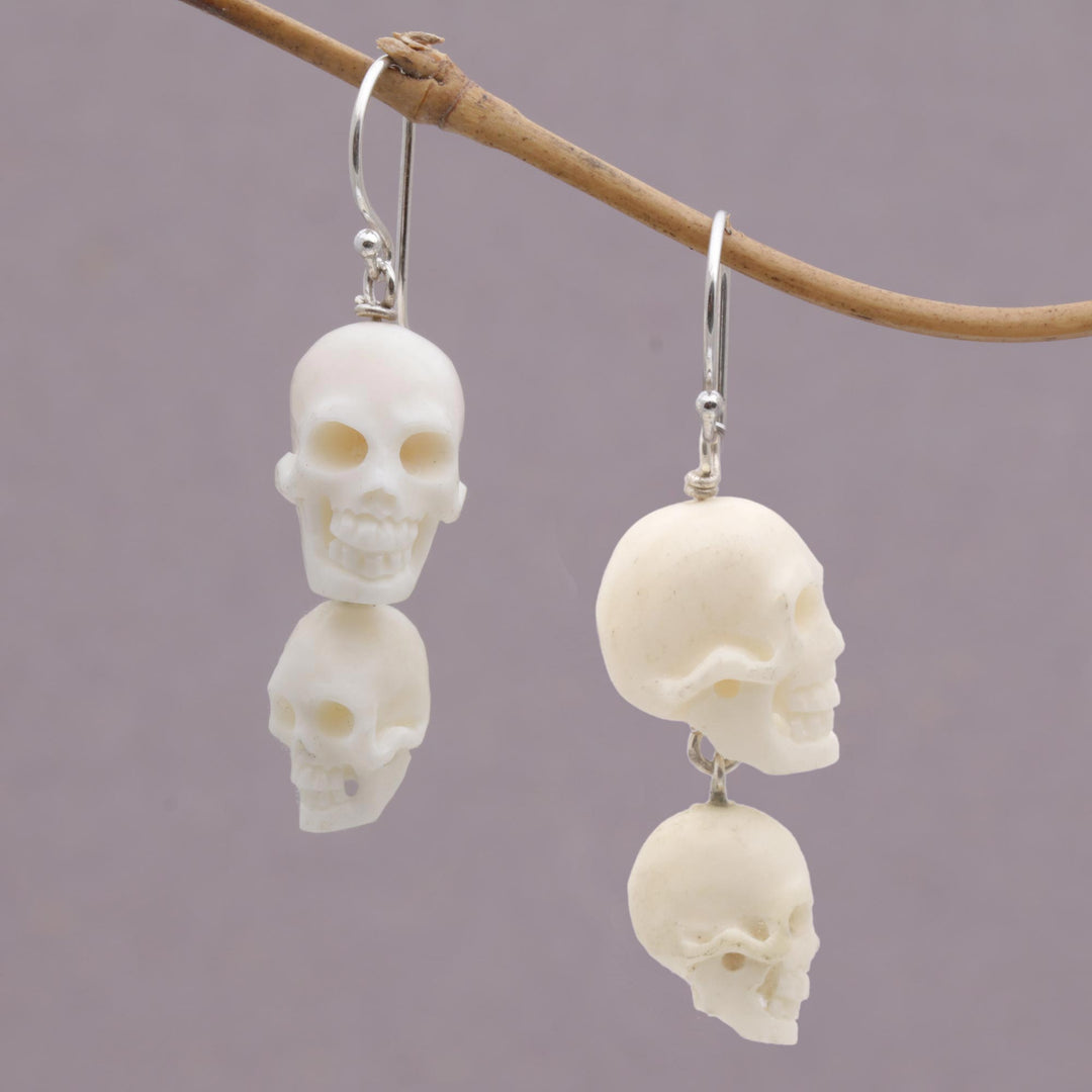 Handcrafted Bone Skull Dangle Earrings from Bali - Trunyan Skulls