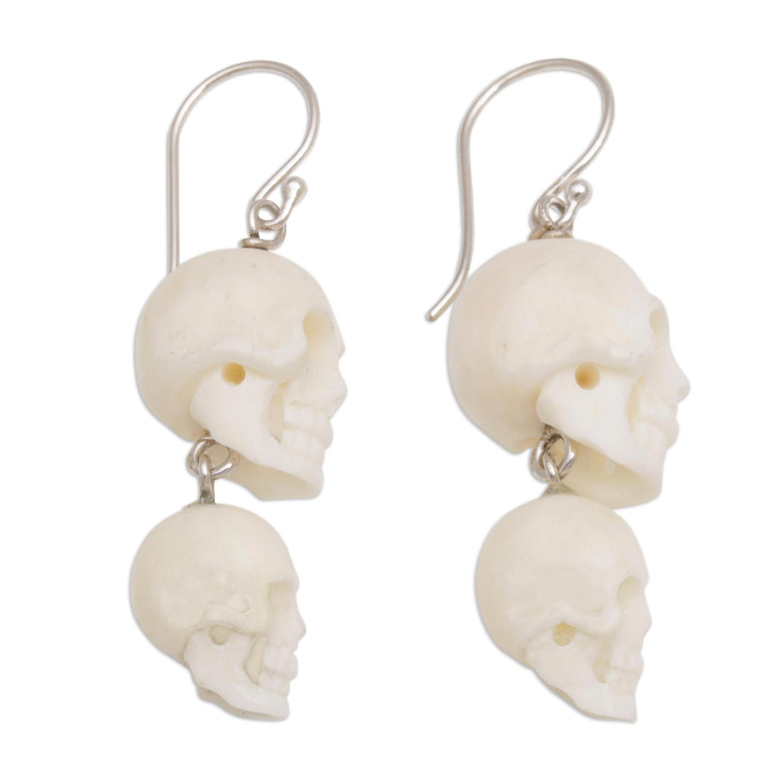 Handcrafted Bone Skull Dangle Earrings from Bali - Trunyan Skulls