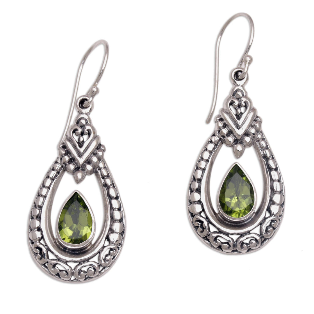 Peridot and Sterling Silver Dangle Earrings from Indonesia - Dewdrop Temple
