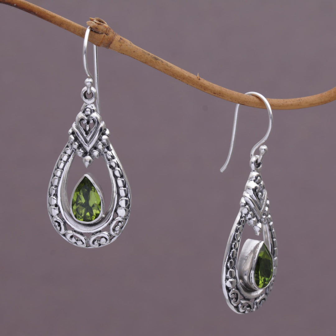 Peridot and Sterling Silver Dangle Earrings from Indonesia - Dewdrop Temple
