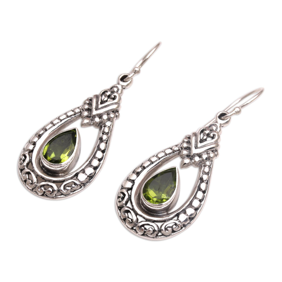 Peridot and Sterling Silver Dangle Earrings from Indonesia - Dewdrop Temple