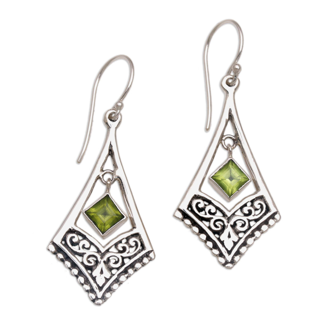 Handmade Sterling Silver Green Peridot Dangle Earrings - Gianyar Dangle