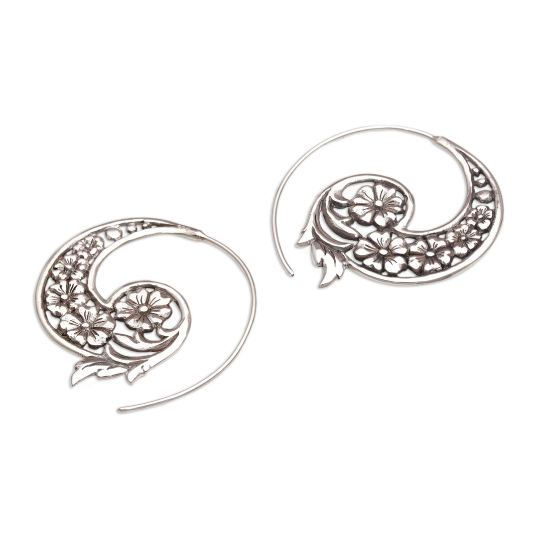 Handmade Sterling Silver Half Hoop Earrings from Indonesia - Dazzling Flourish