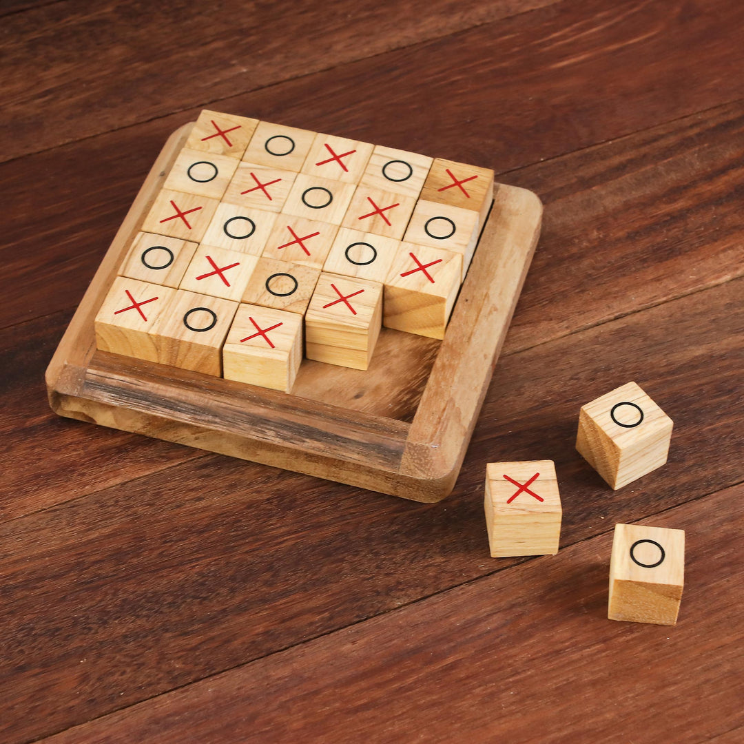 Handcrafted Large Wood Tic-Tac-Toe Board from Thailand - Extreme Tic-Tac-Toe