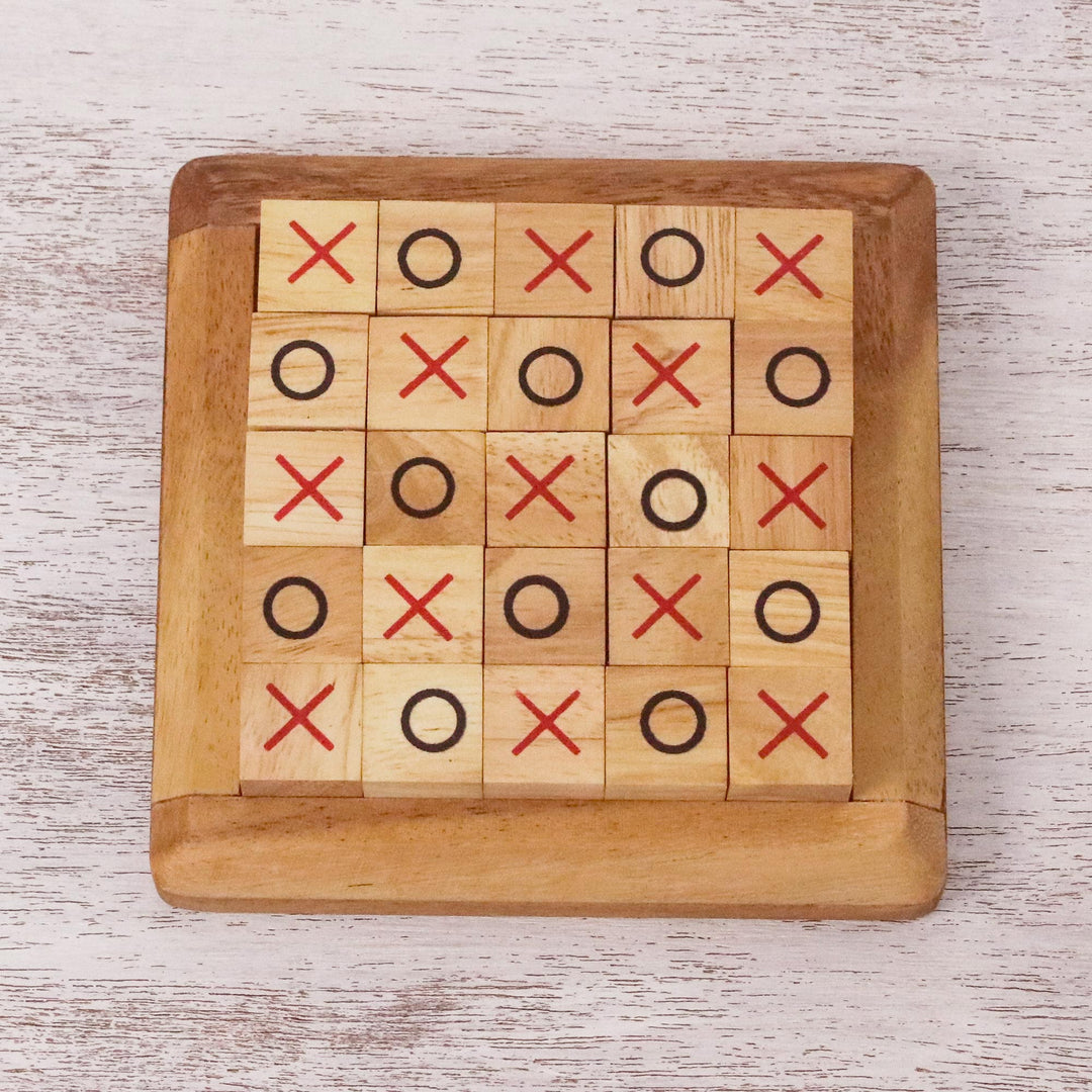 Handcrafted Large Wood Tic-Tac-Toe Board from Thailand - Extreme Tic-Tac-Toe