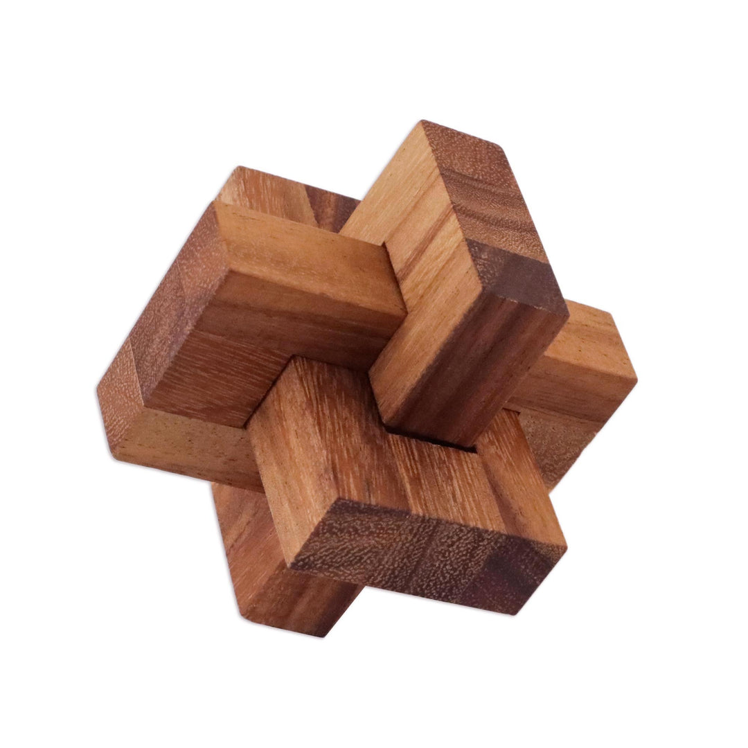 Handcrafted Wood Burr Puzzle from Thailand - Friendly Letters