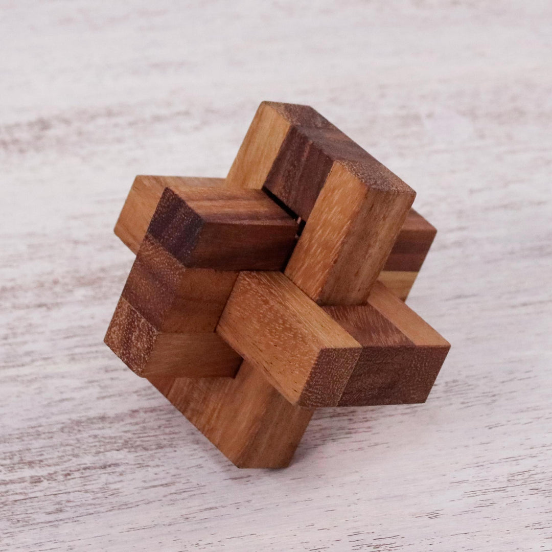 Handcrafted Wood Burr Puzzle from Thailand - Friendly Letters