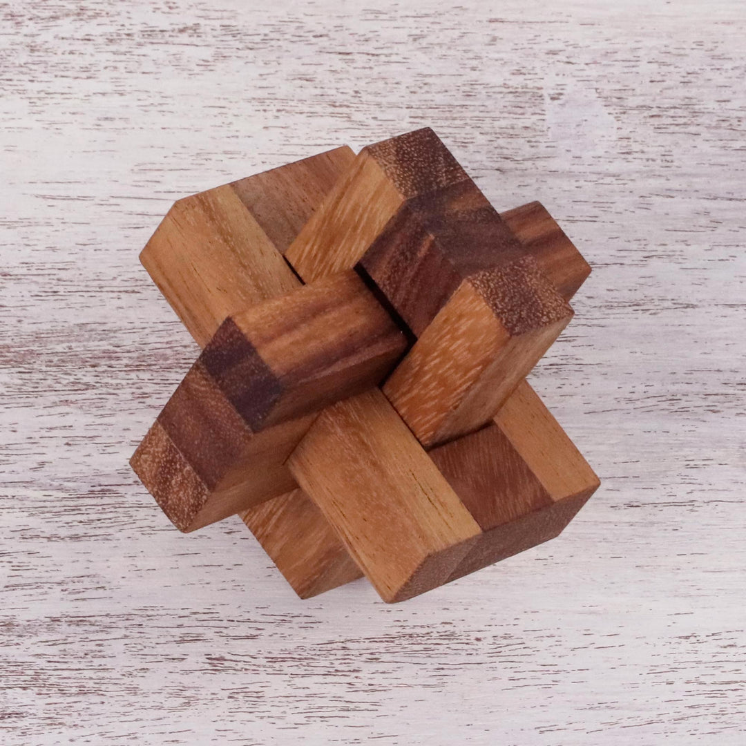 Handcrafted Wood Burr Puzzle from Thailand - Friendly Letters