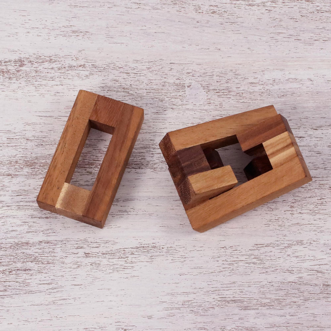 Handcrafted Wood Burr Puzzle from Thailand - Friendly Letters