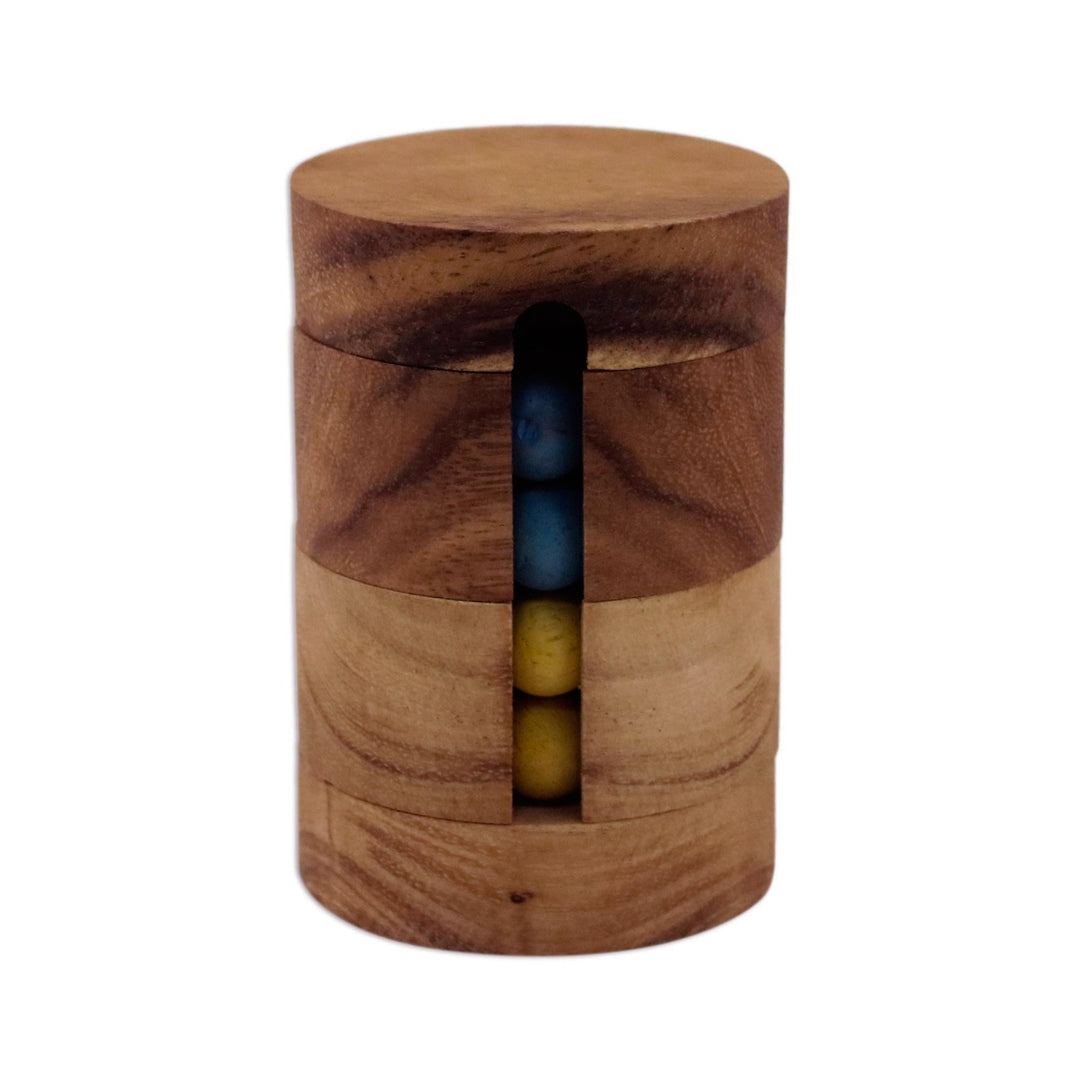Handcrafted Wood Cylindrical Puzzle from Thailand - Spin to Win