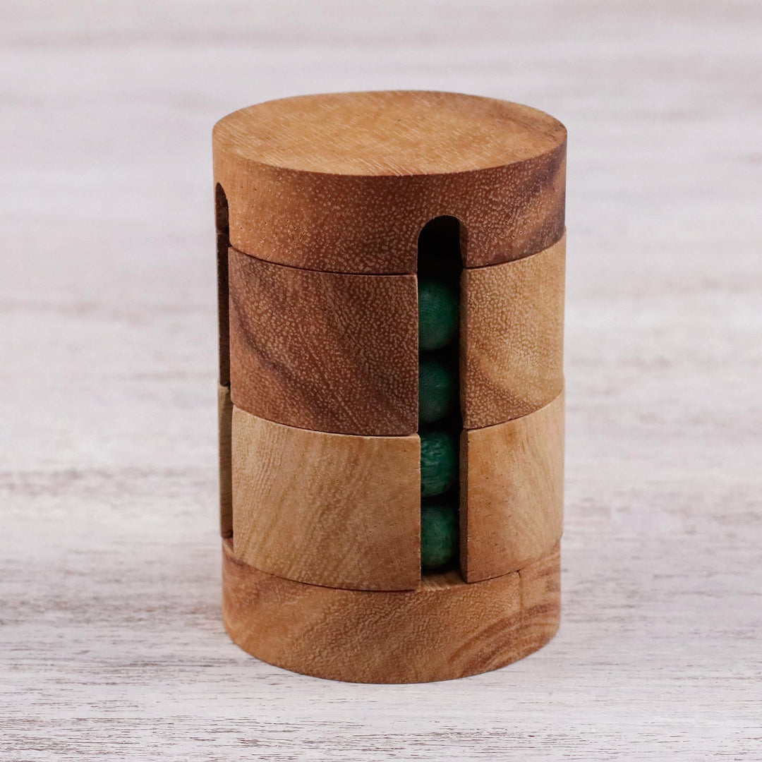 Handcrafted Wood Cylindrical Puzzle from Thailand - Spin to Win