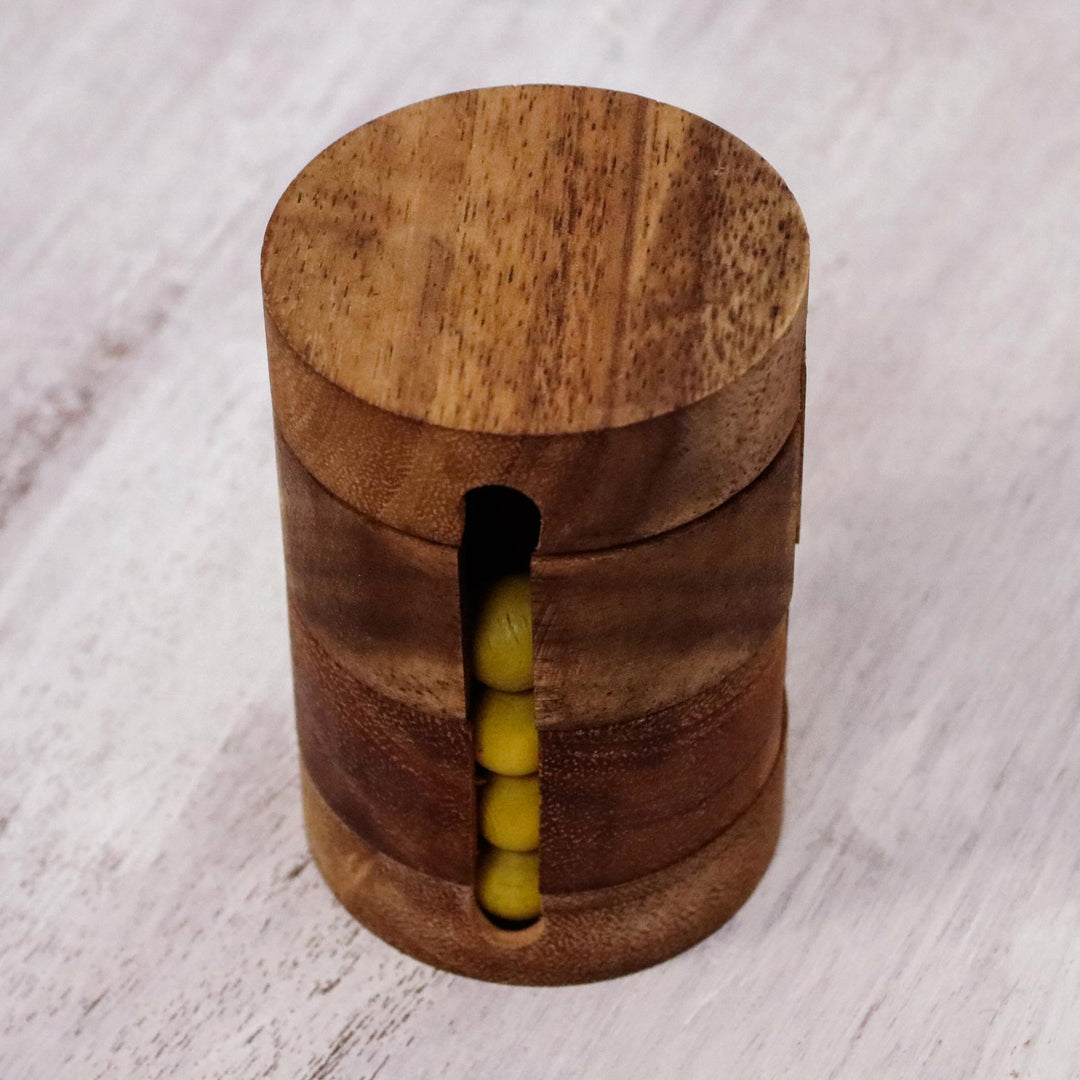 Handcrafted Wood Cylindrical Puzzle from Thailand - Spin to Win