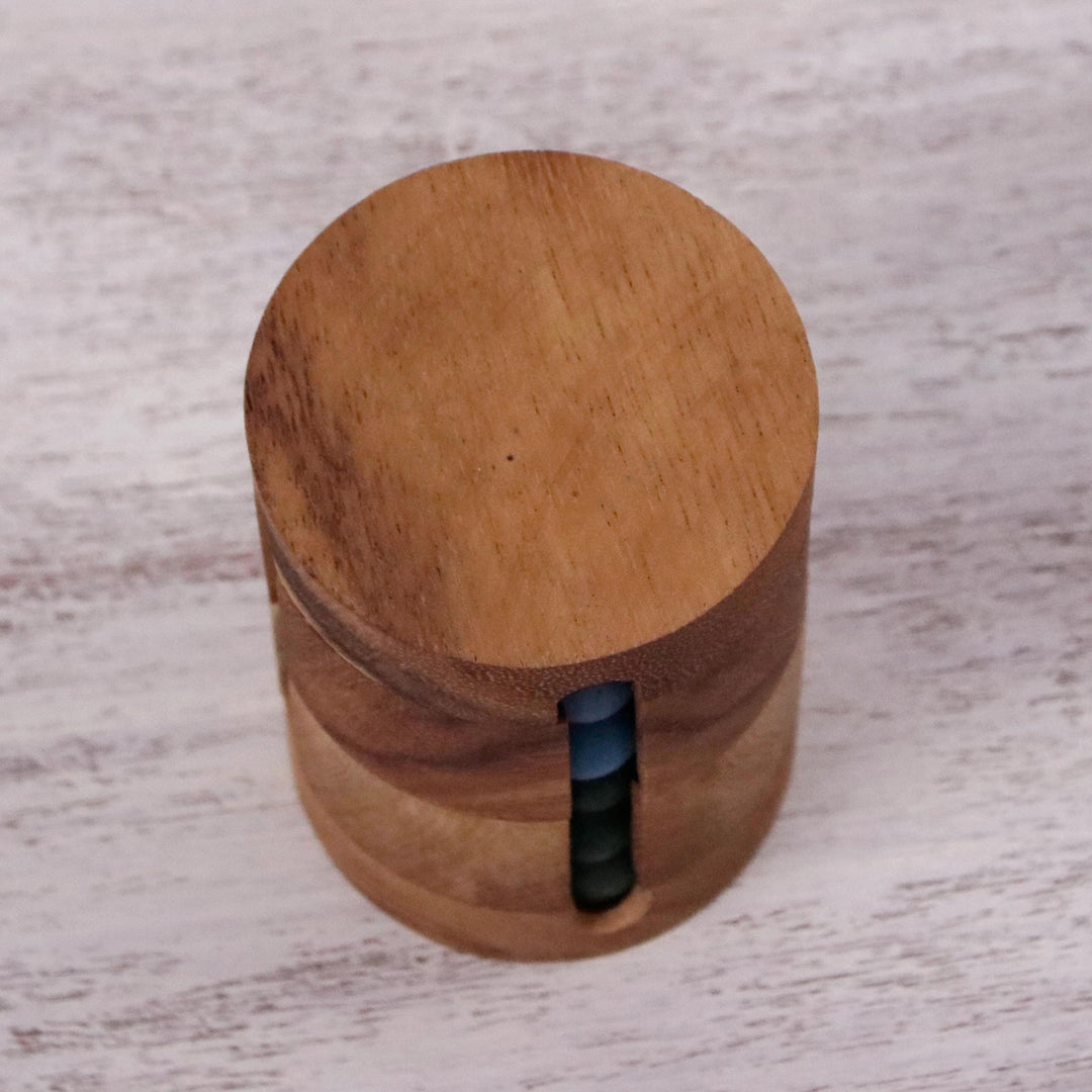 Handcrafted Wood Cylindrical Puzzle from Thailand - Spin to Win