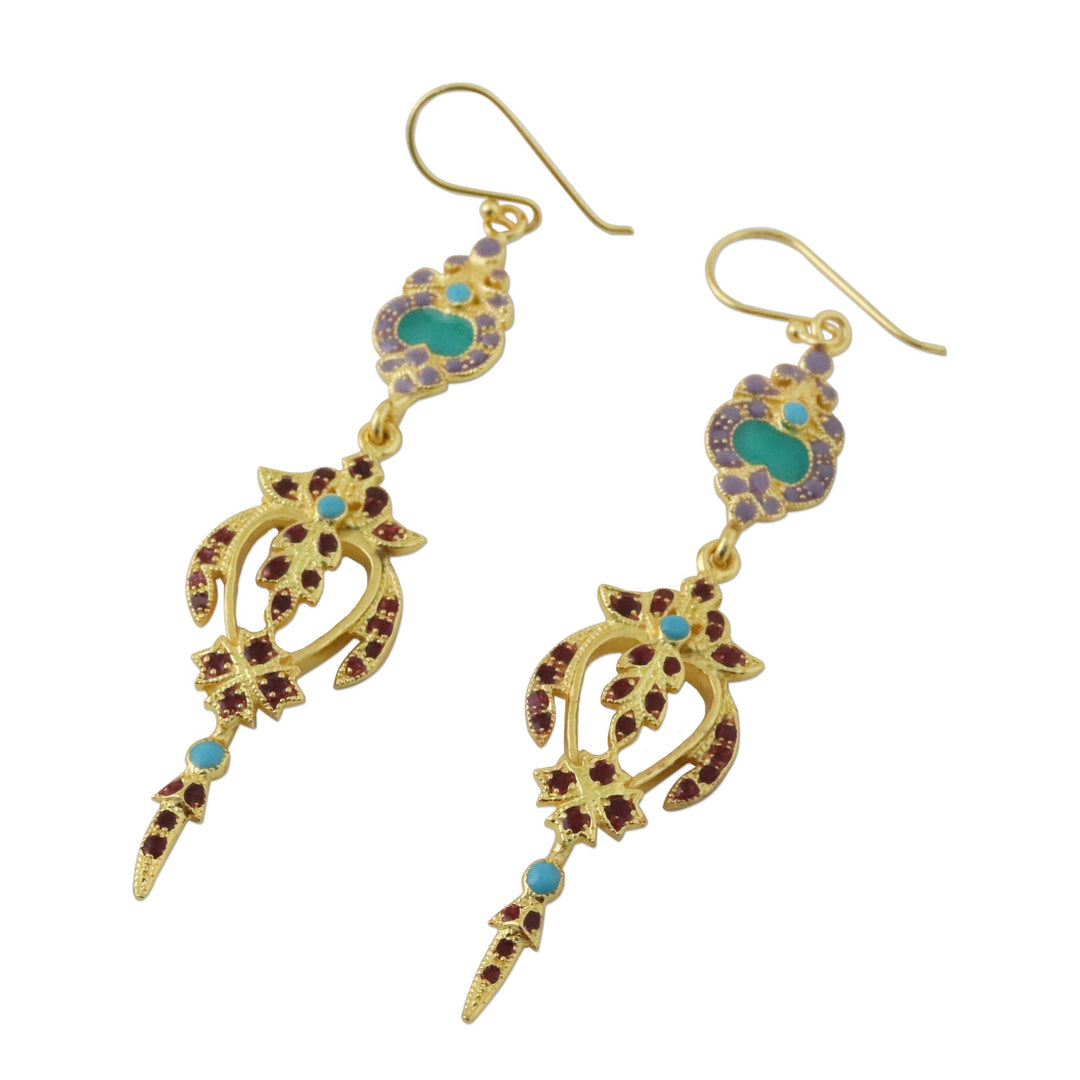 Gold Plated Brass Earrings in Purple and Red from Thailand - Thai Succulence