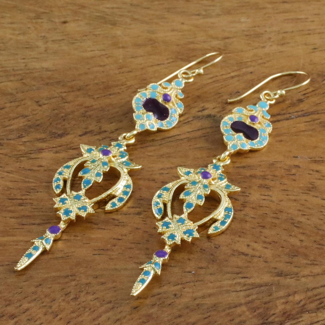 Enameled Gold Plated Brass Earrings from Thailand - Thai Sweetness
