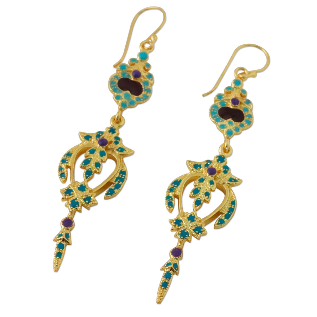 Enameled Gold Plated Brass Earrings from Thailand - Thai Sweetness