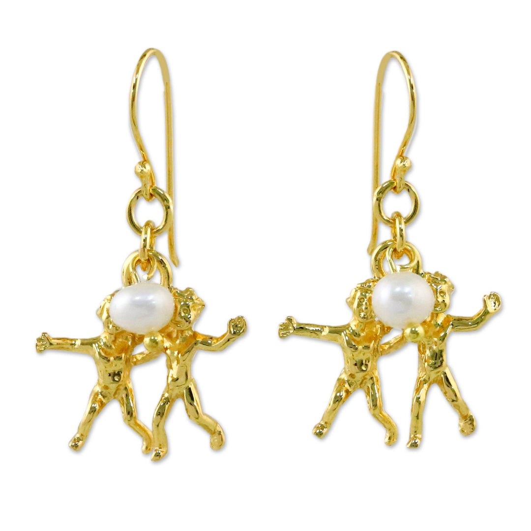 Gold Plated Cultured Pearl Gemini Earrings from Thailand - Radiant Gemini
