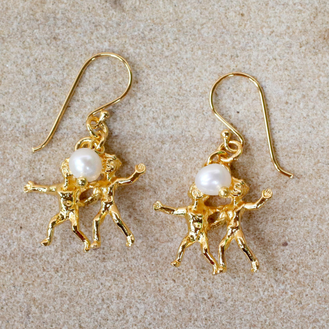 Gold Plated Cultured Pearl Gemini Earrings from Thailand - Radiant Gemini