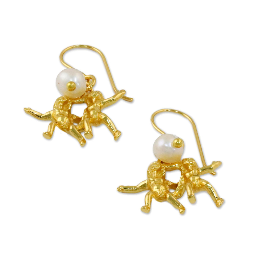 Gold Plated Cultured Pearl Gemini Earrings from Thailand - Radiant Gemini