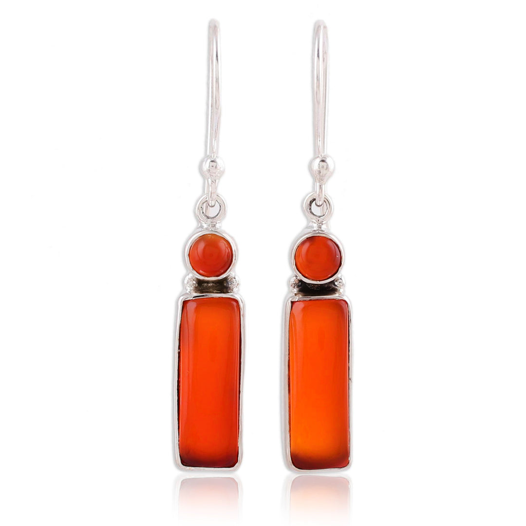 Carnelian and Sterling Silver Dangle Earrings from India - Radiant Allure