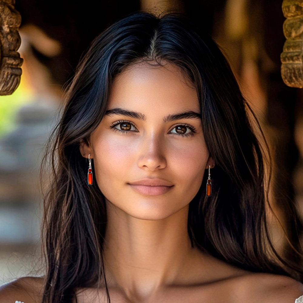 Carnelian and Sterling Silver Dangle Earrings from India - Radiant Allure