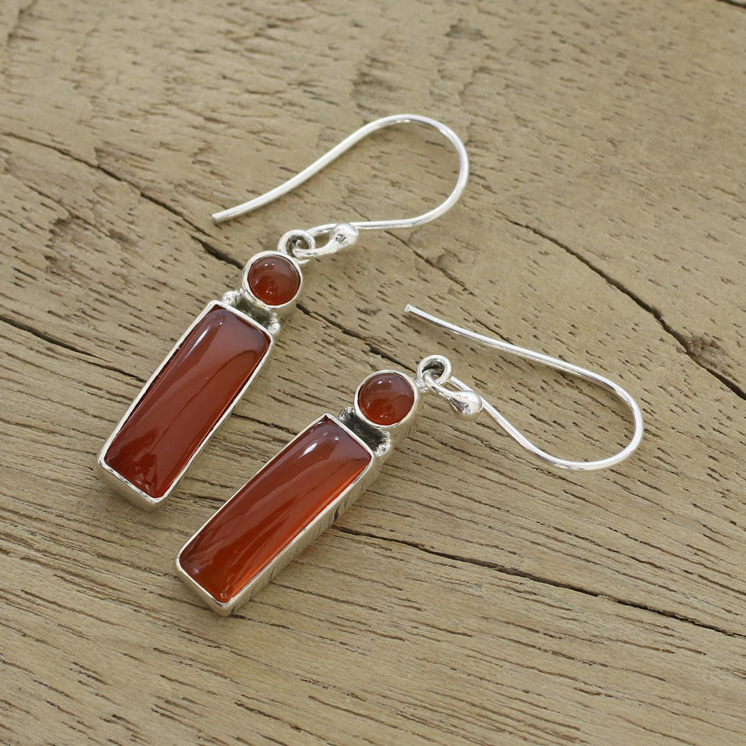 Carnelian and Sterling Silver Dangle Earrings from India - Radiant Allure