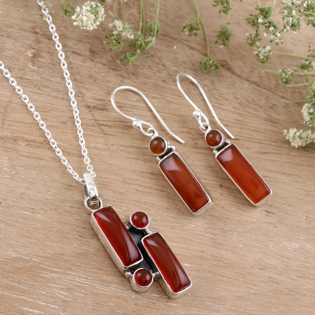 Carnelian and Sterling Silver Dangle Earrings from India - Radiant Allure