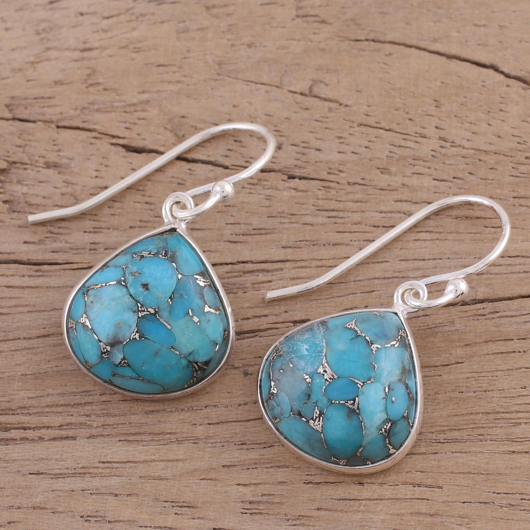 Sterling Silver and Composite Turquoise Earrings from India - Dancing Soul
