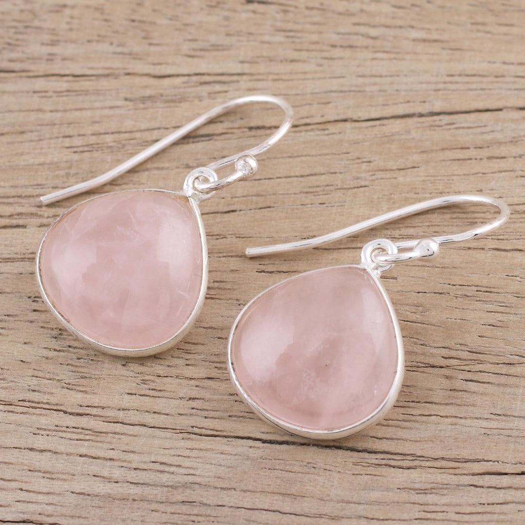 Rose Quartz and Sterling Silver Dangle Earrings from India - Dancing Soul