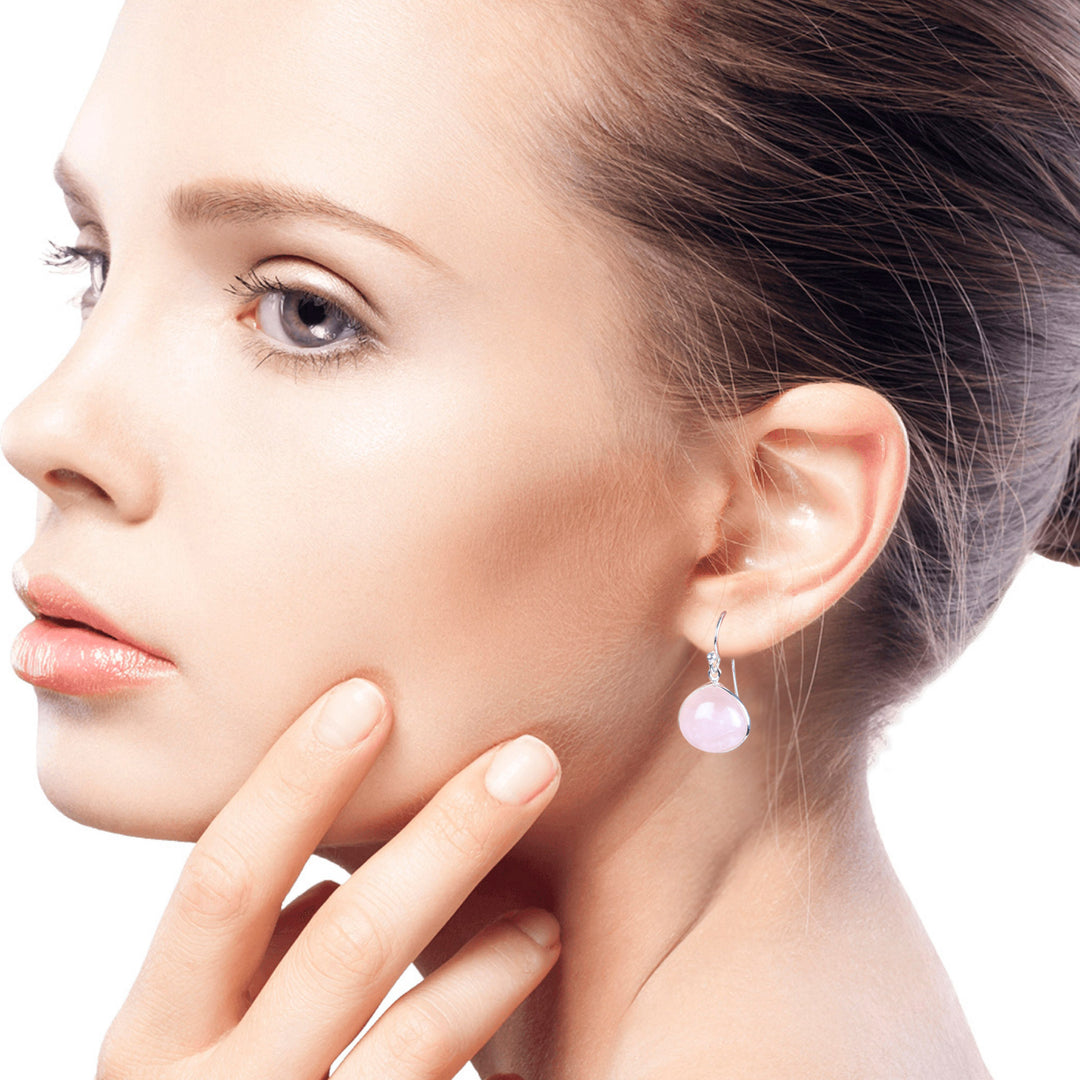 Rose Quartz and Sterling Silver Dangle Earrings from India - Dancing Soul
