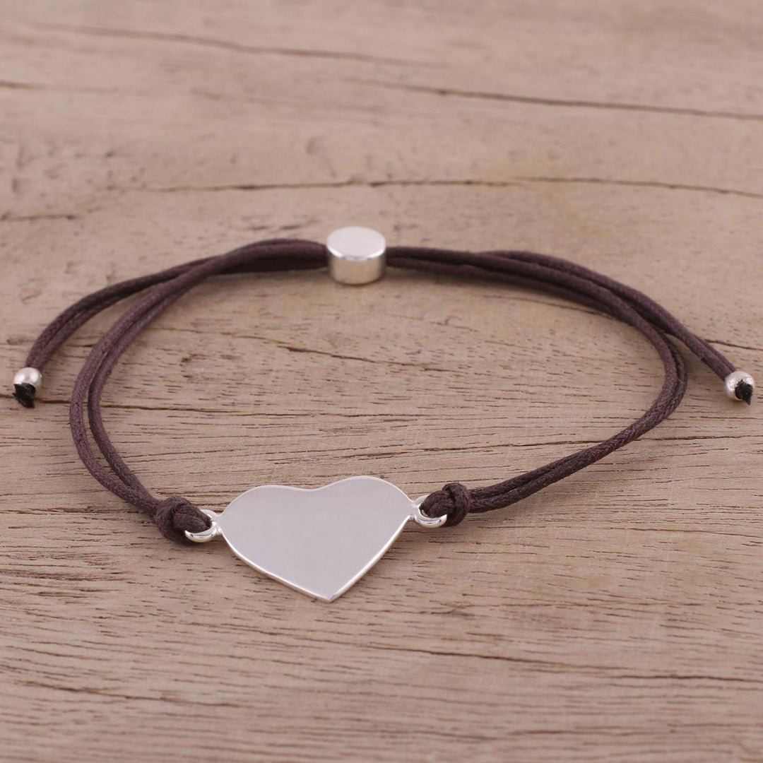 Sterling Silver Heart Pendant Bracelet in Brown from India - Heartfelt Shimmer in Brown