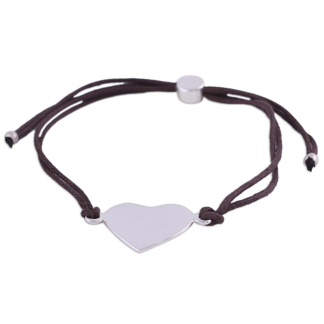 Sterling Silver Heart Pendant Bracelet in Brown from India - Heartfelt Shimmer in Brown