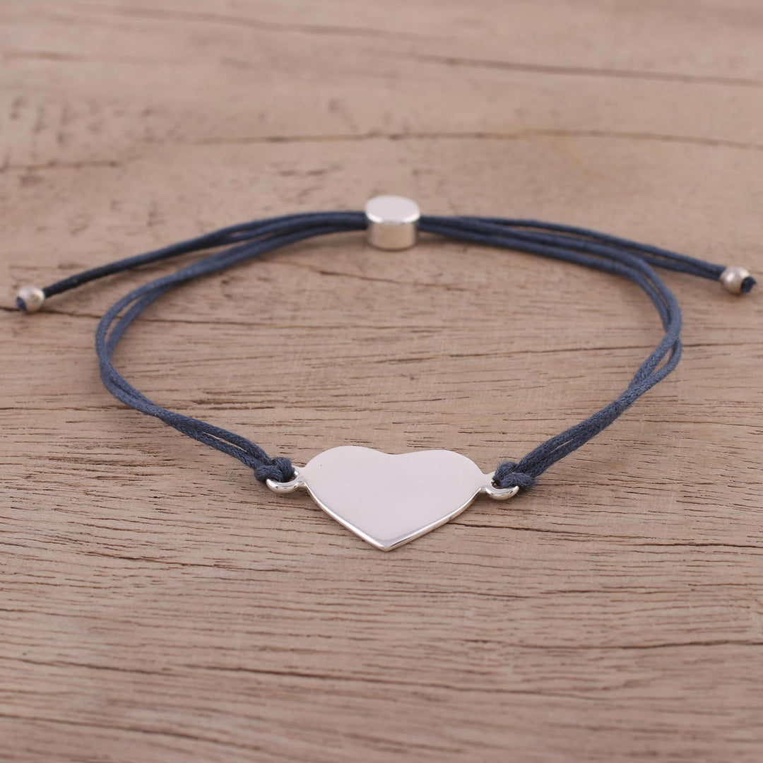 Sterling Silver Heart Pendant Bracelet in Navy from India - Heartfelt Shimmer in Navy