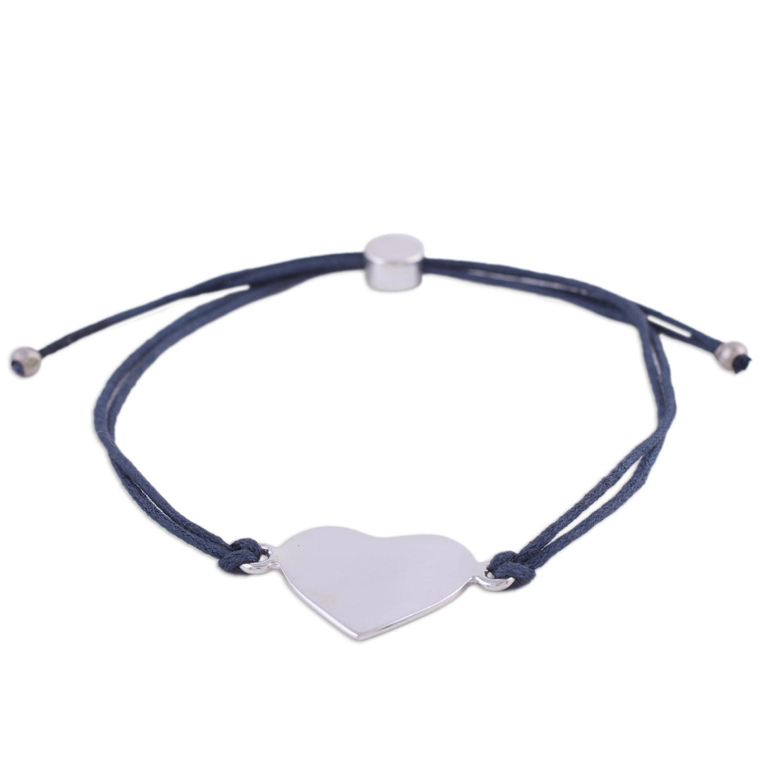 Sterling Silver Heart Pendant Bracelet in Navy from India - Heartfelt Shimmer in Navy