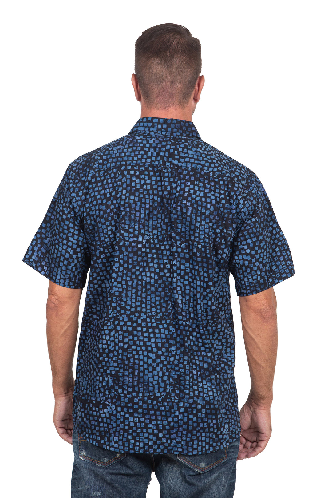 Men's 100% Cotton Navy Short Sleeve Batik Shirt - Pixel Play