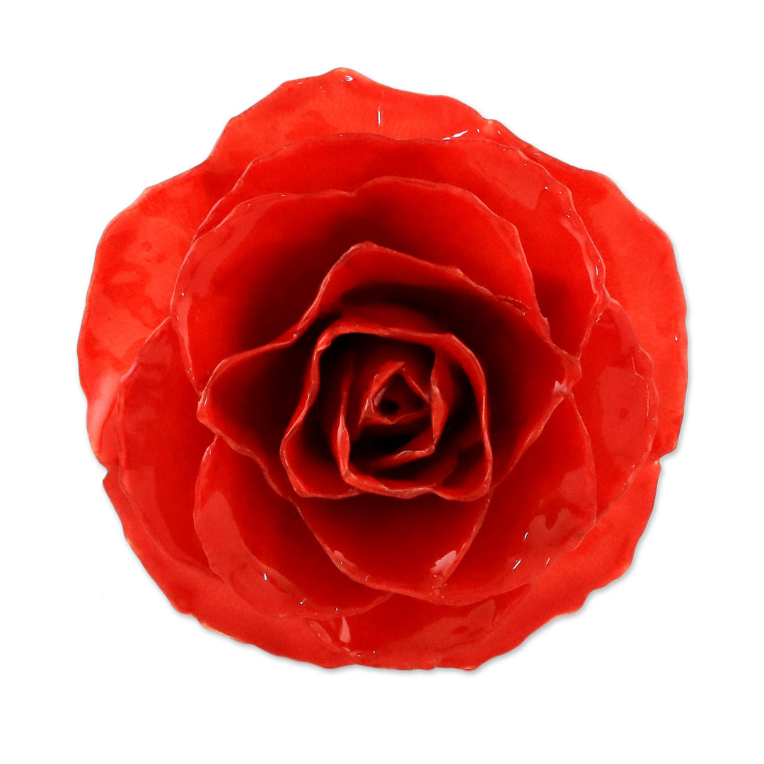 Artisan Crafted Natural Rose Brooch in Red from Thailand - Rosy Mood in Red