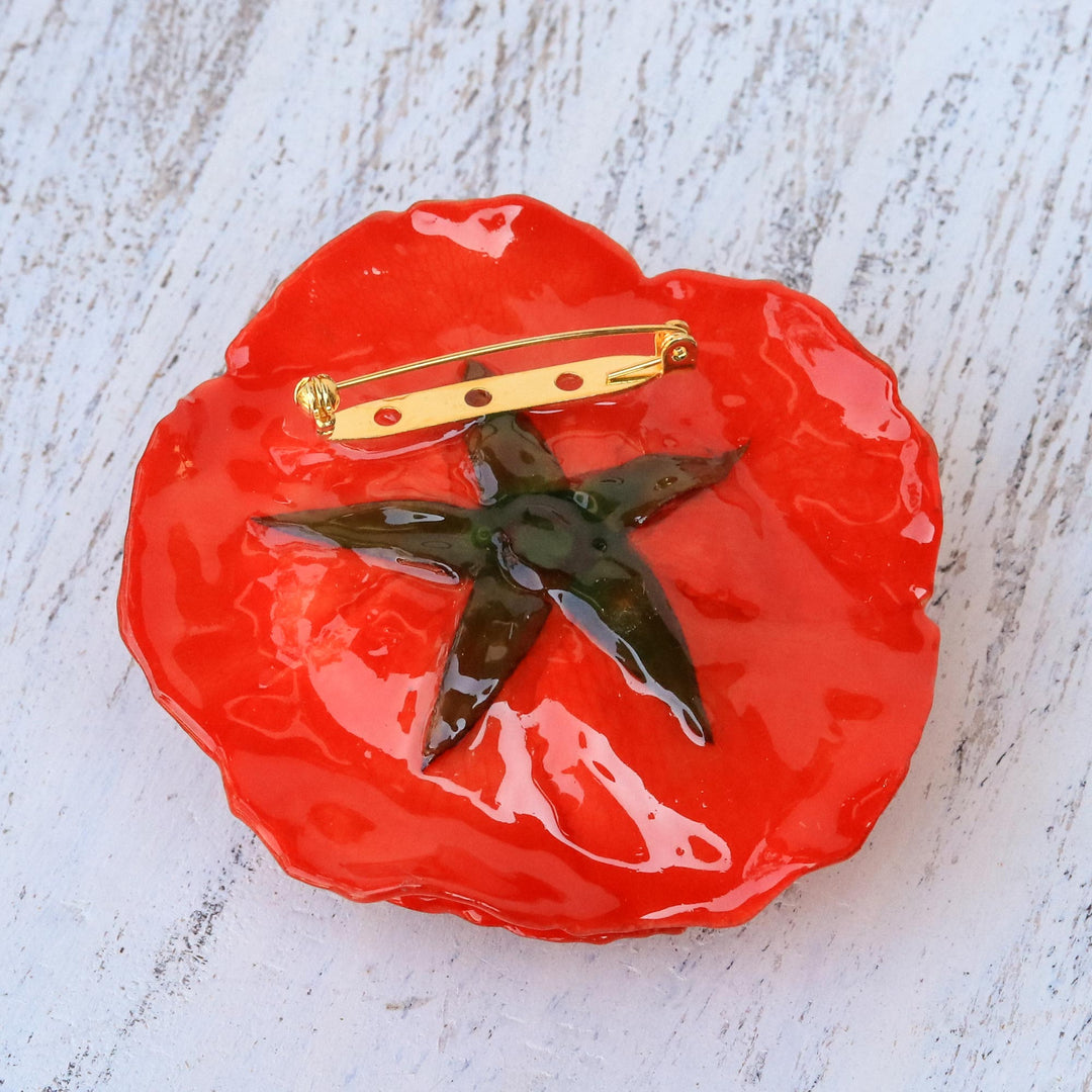 Artisan Crafted Natural Rose Brooch in Red from Thailand - Rosy Mood in Red