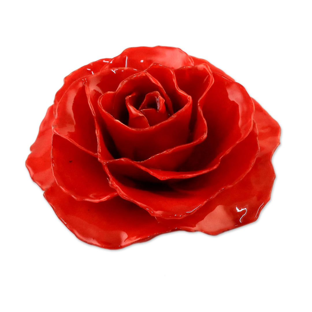 Artisan Crafted Natural Rose Brooch in Red from Thailand - Rosy Mood in Red