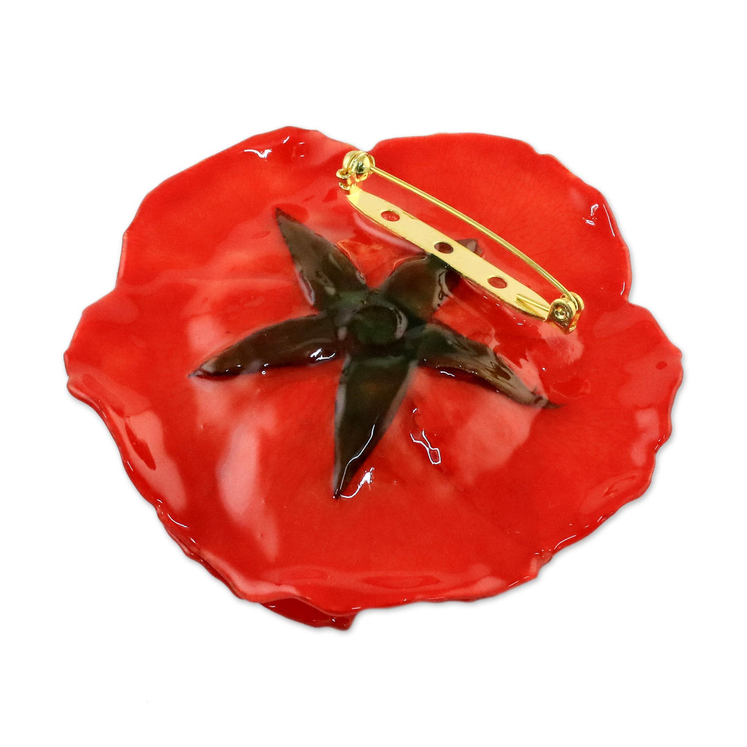 Artisan Crafted Natural Rose Brooch in Red from Thailand - Rosy Mood in Red