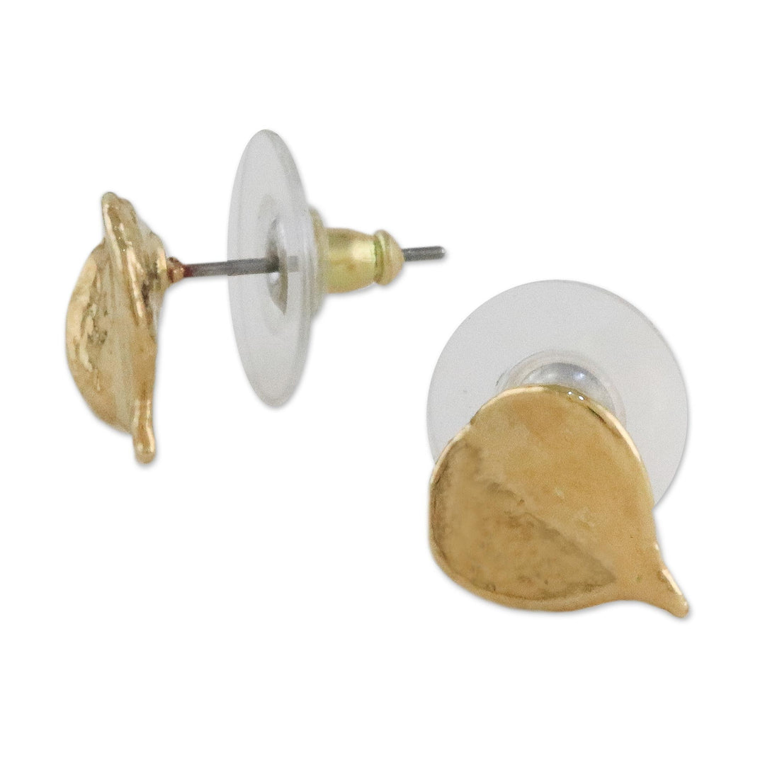 Gold Plated Natural Million Hearts Leaf Stud Earrings - Heartfelt Nature