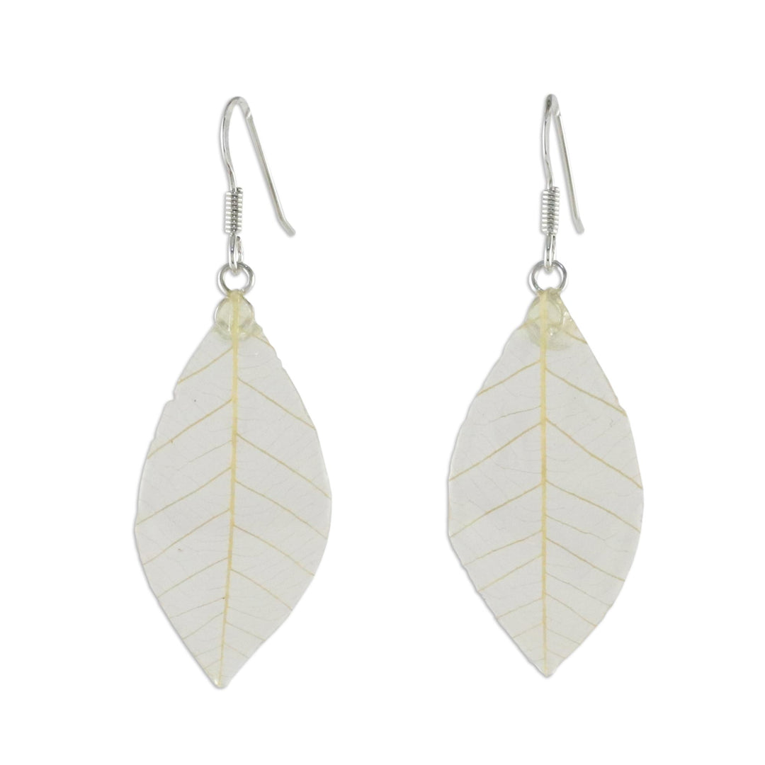 Natural Leaf Dangle Earrings in Straw from Thailand - Stunning Nature in Straw