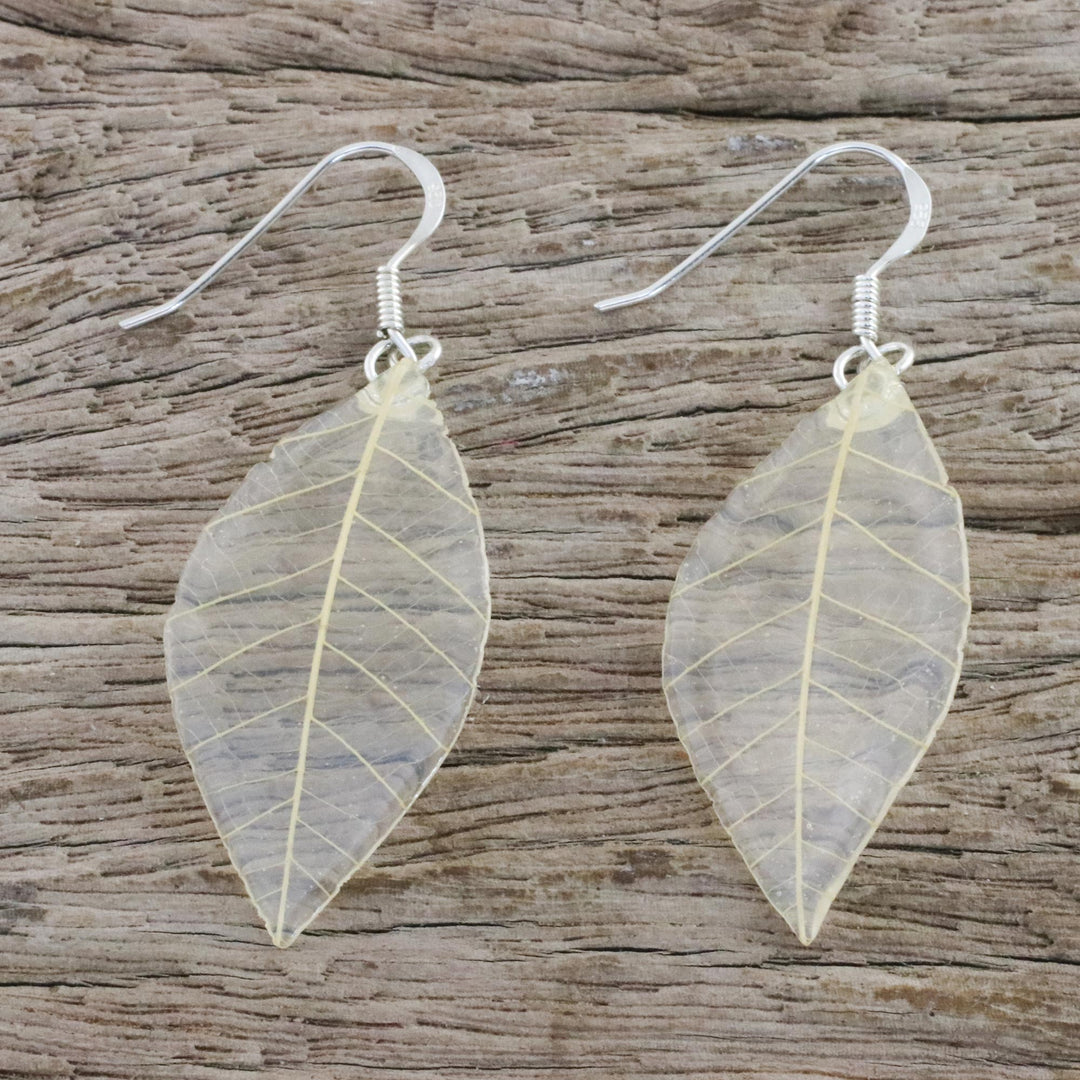 Natural Leaf Dangle Earrings in Straw from Thailand - Stunning Nature in Straw