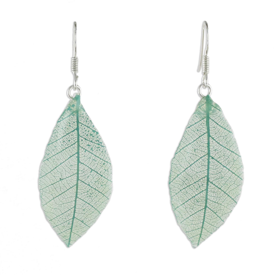 Natural Leaf Dangle Earrings in Jade from Thailand - Stunning Nature in Jade
