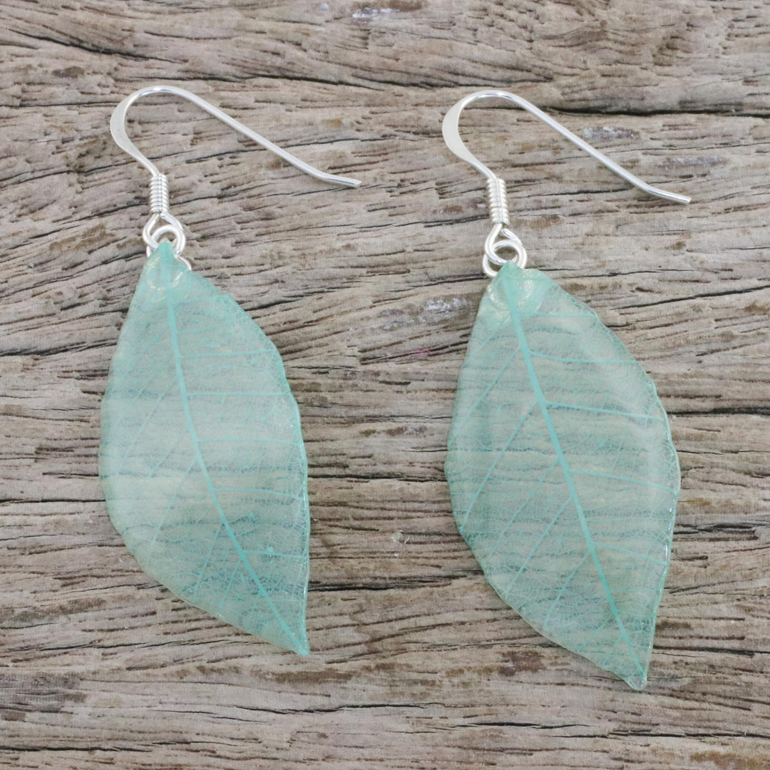 Natural Leaf Dangle Earrings in Jade from Thailand - Stunning Nature in Jade