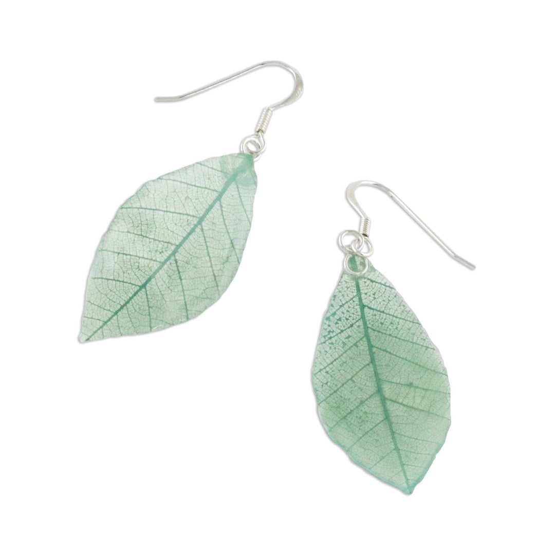 Natural Leaf Dangle Earrings in Jade from Thailand - Stunning Nature in Jade
