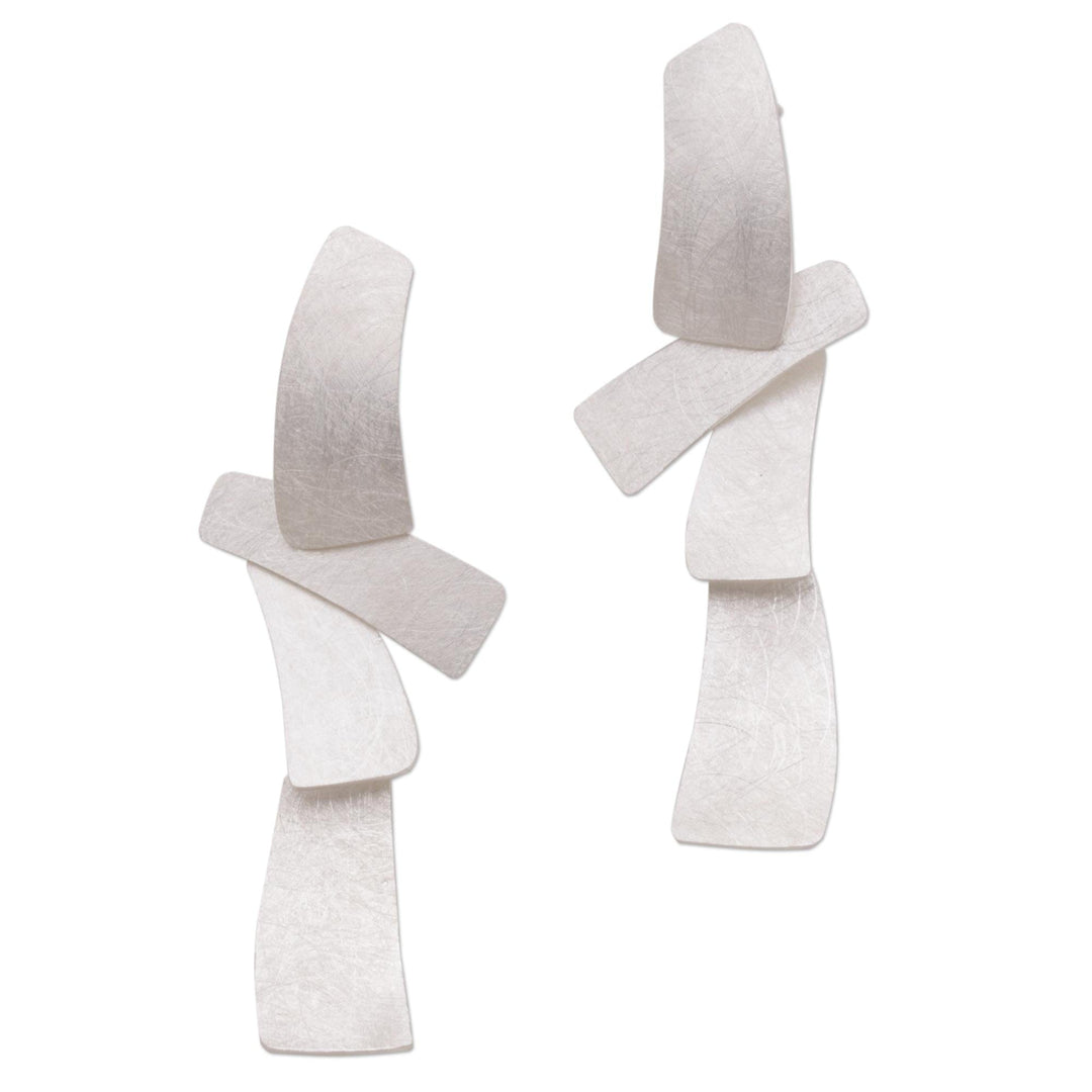 Sterling Silver Modern Drop Earrings from Bali - Contemporary Spirit