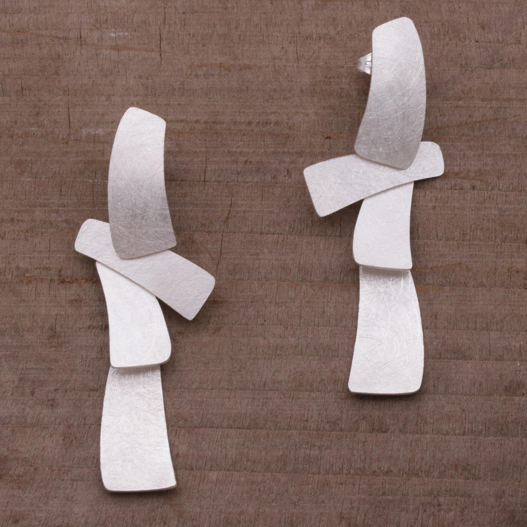 Sterling Silver Modern Drop Earrings from Bali - Contemporary Spirit