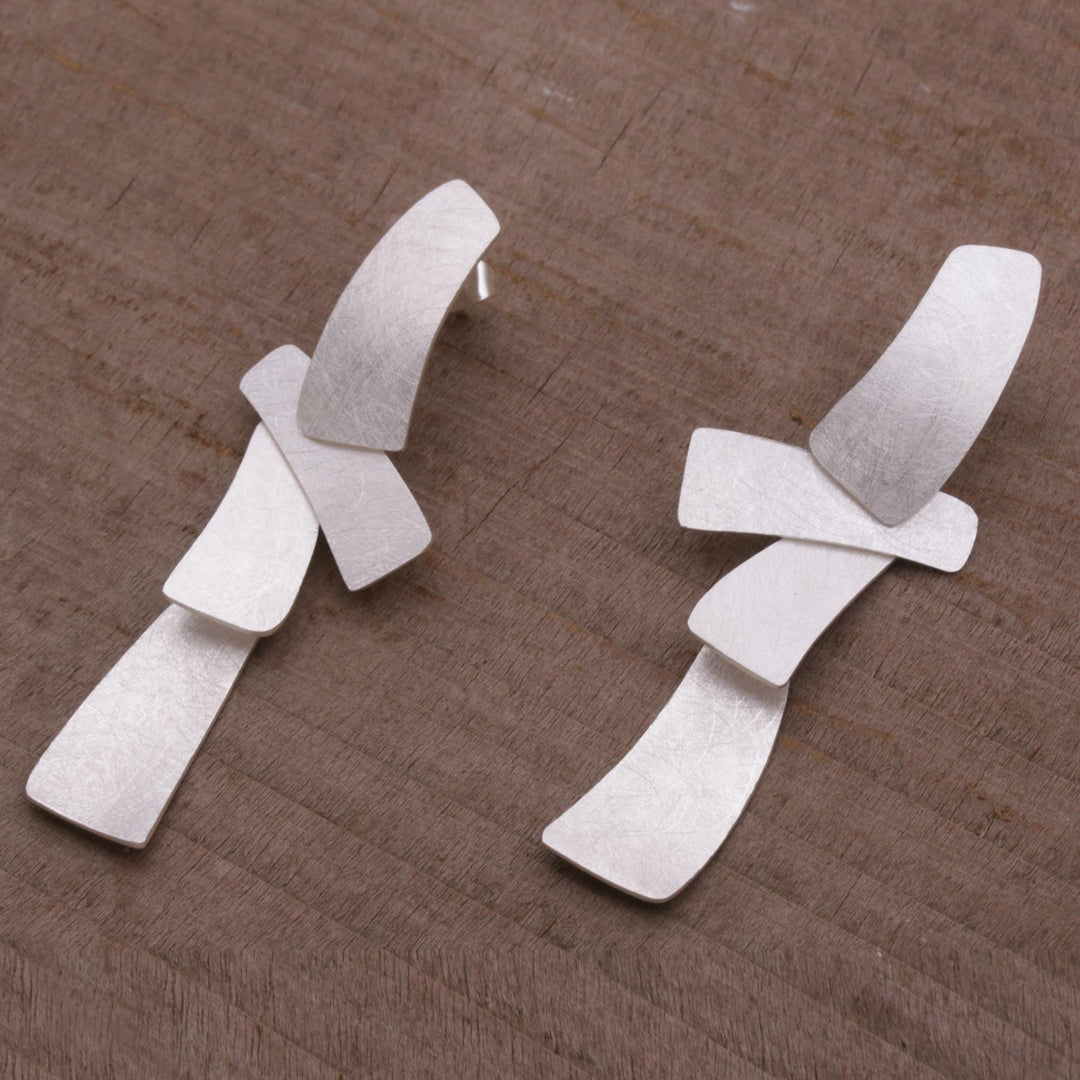 Sterling Silver Modern Drop Earrings from Bali - Contemporary Spirit