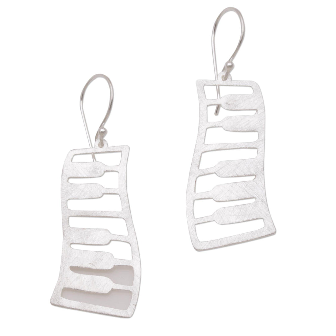Sterling Silver Piano Shaped Dangle Earrings from Bali - Piano Waves