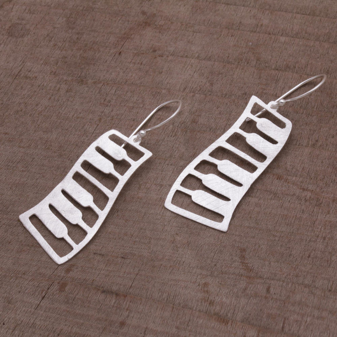 Sterling Silver Piano Shaped Dangle Earrings from Bali - Piano Waves